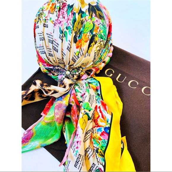 Gucci Invite And Floral Print Silk Turban NWT - Picture 11 of 16